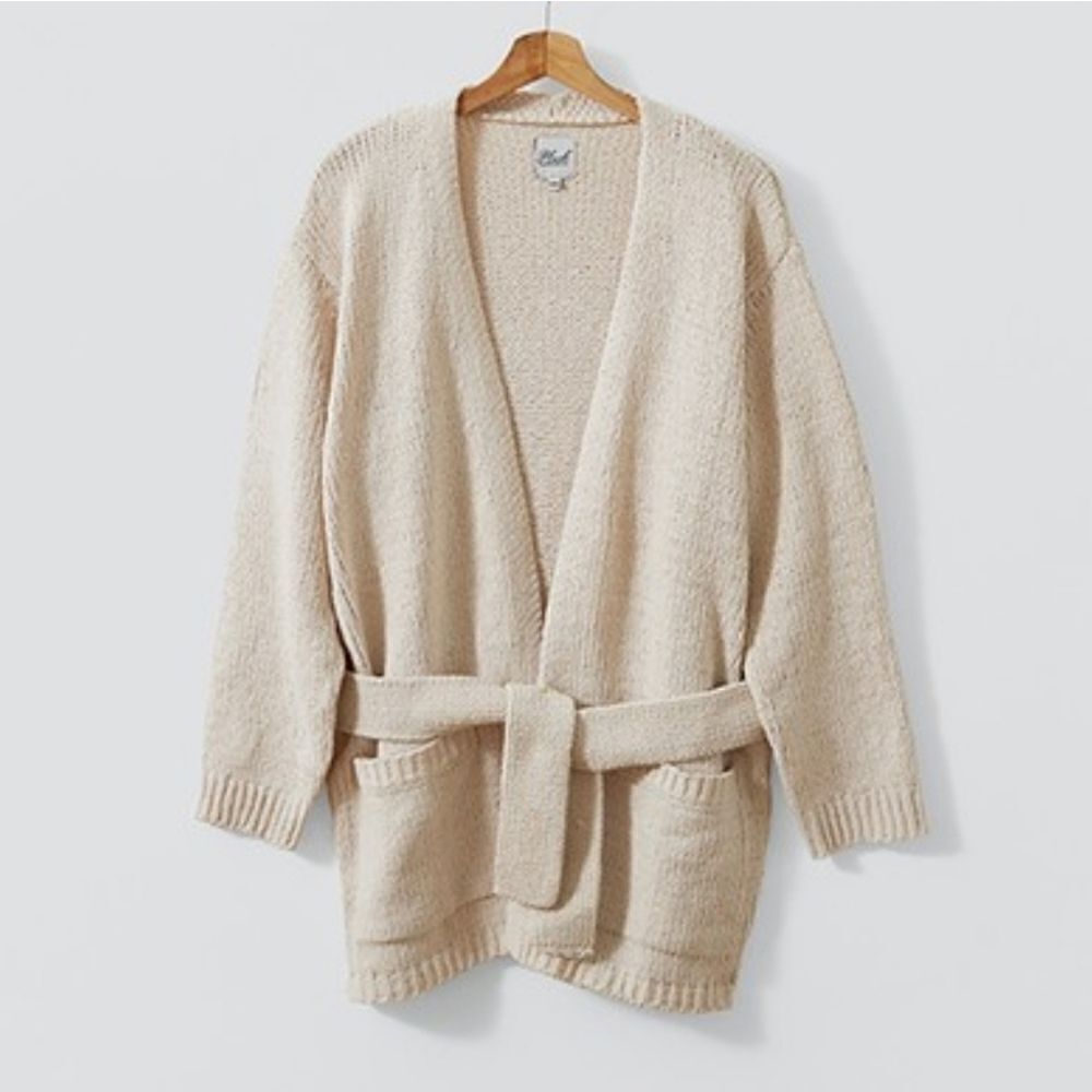 Plush Apparel Baige Cardigan With Pockets & Belt